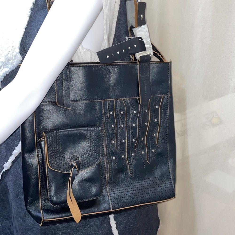 SISILY 100% LEATHER ADJUSTABLE BLACK STUDDED BAG
